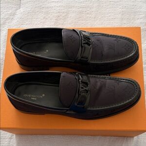 Louis Vuitton Black Monogram Canvas & Patent Leather Loafers